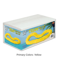 50 Pack Bulk Luau Party Yellow Soft-Twist Poly Leis with Labeled Box