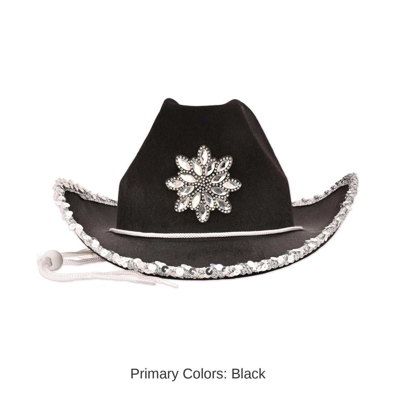 6 Pack Bulk Black Felt Cowgirl Hat with Gemstones