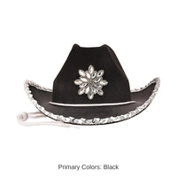 6 Pack Bulk Black Felt Cowgirl Hat with Gemstones