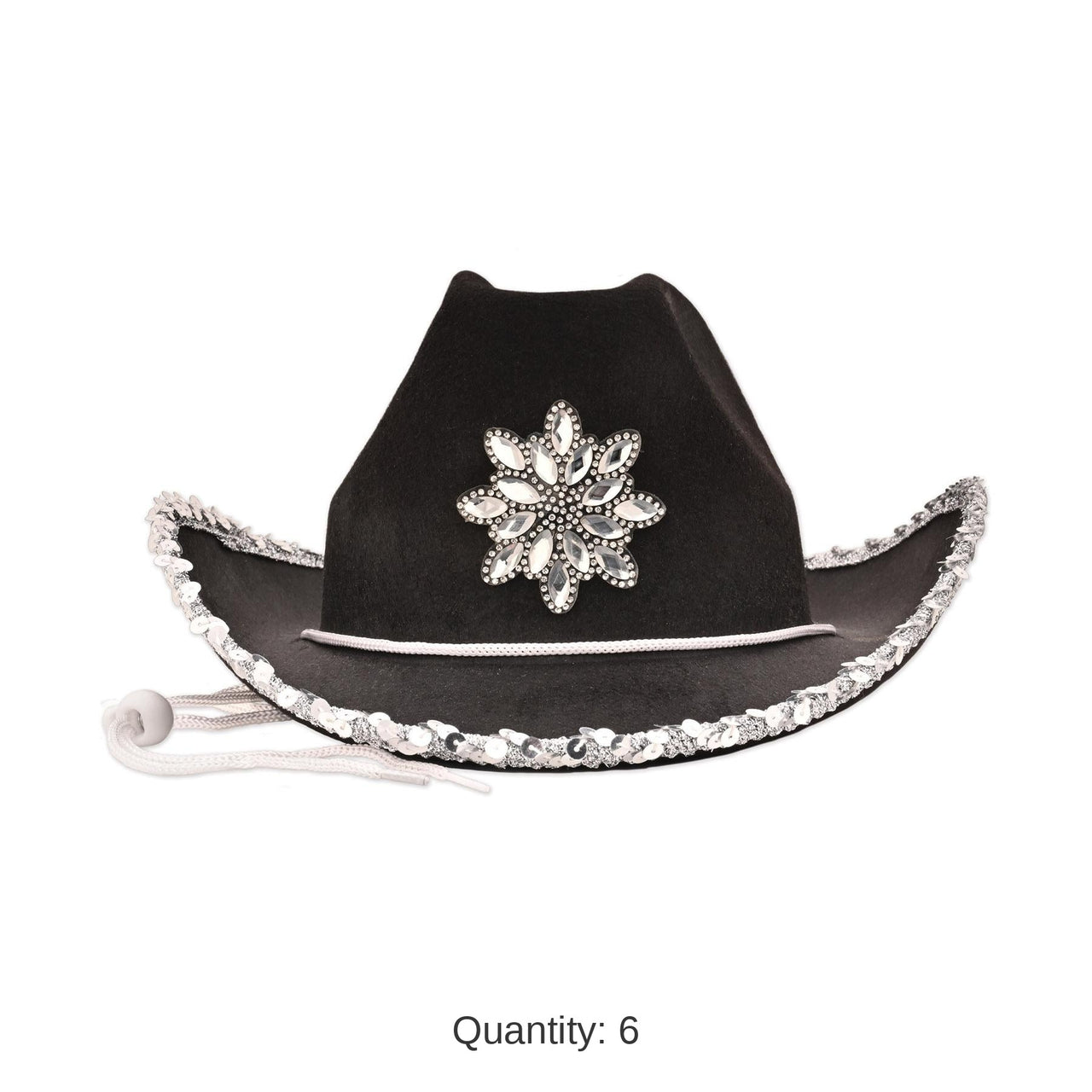 6 Pack Bulk Black Felt Cowgirl Hat with Gemstones