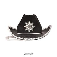 6 Pack Bulk Black Felt Cowgirl Hat with Gemstones