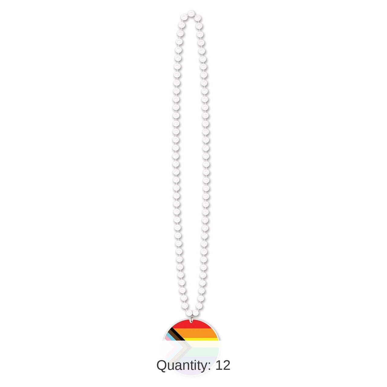 12 Pack Bulk Bead Necklace with Printed Pride Flag Medallion