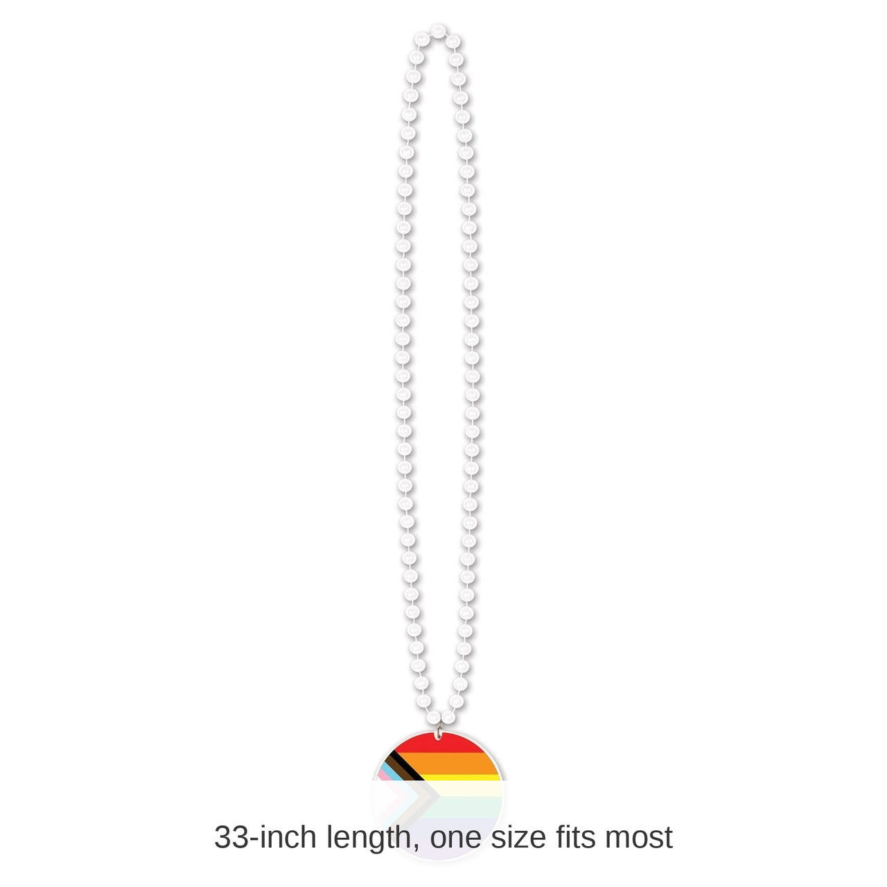12 Pack Bulk Bead Necklace with Printed Pride Flag Medallion