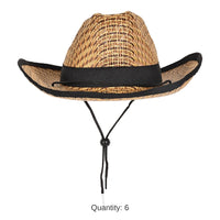 6 Pack Bulk Western Cowboy Hat with Black Trim & Band