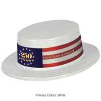 24 Pack Bulk White Plastic Skimmer Hat with Semiquincentennial Band