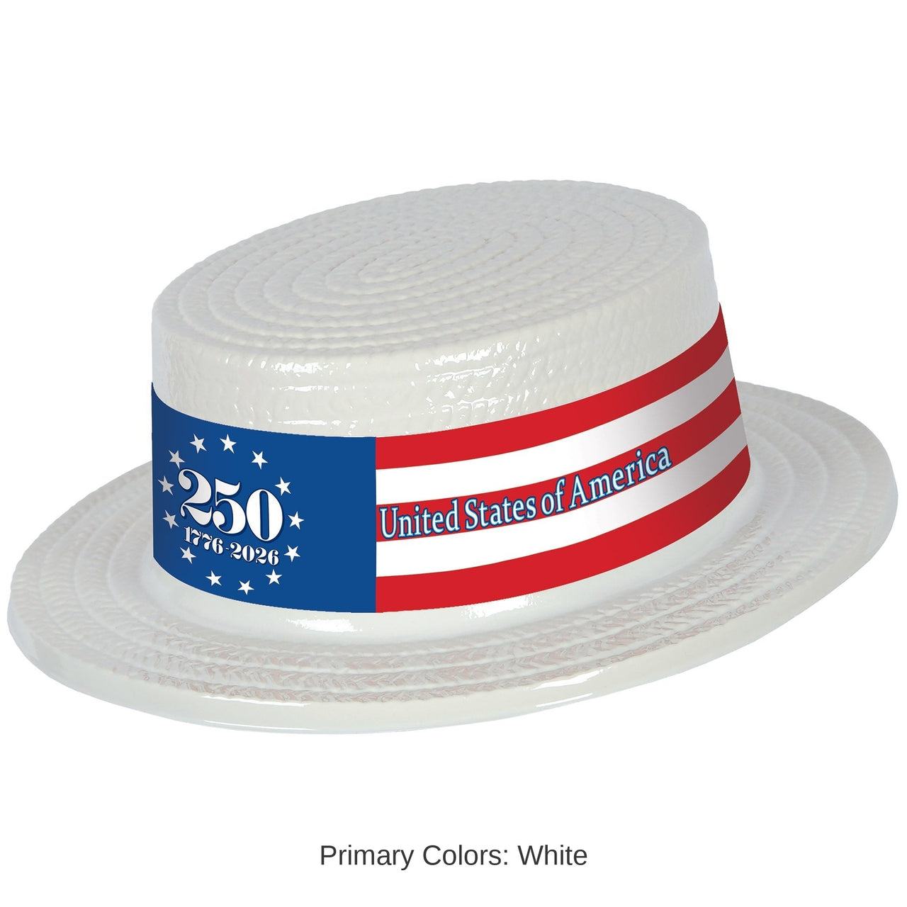 24 Pack Bulk White Plastic Skimmer Hat Patriotic Semiquincentennial