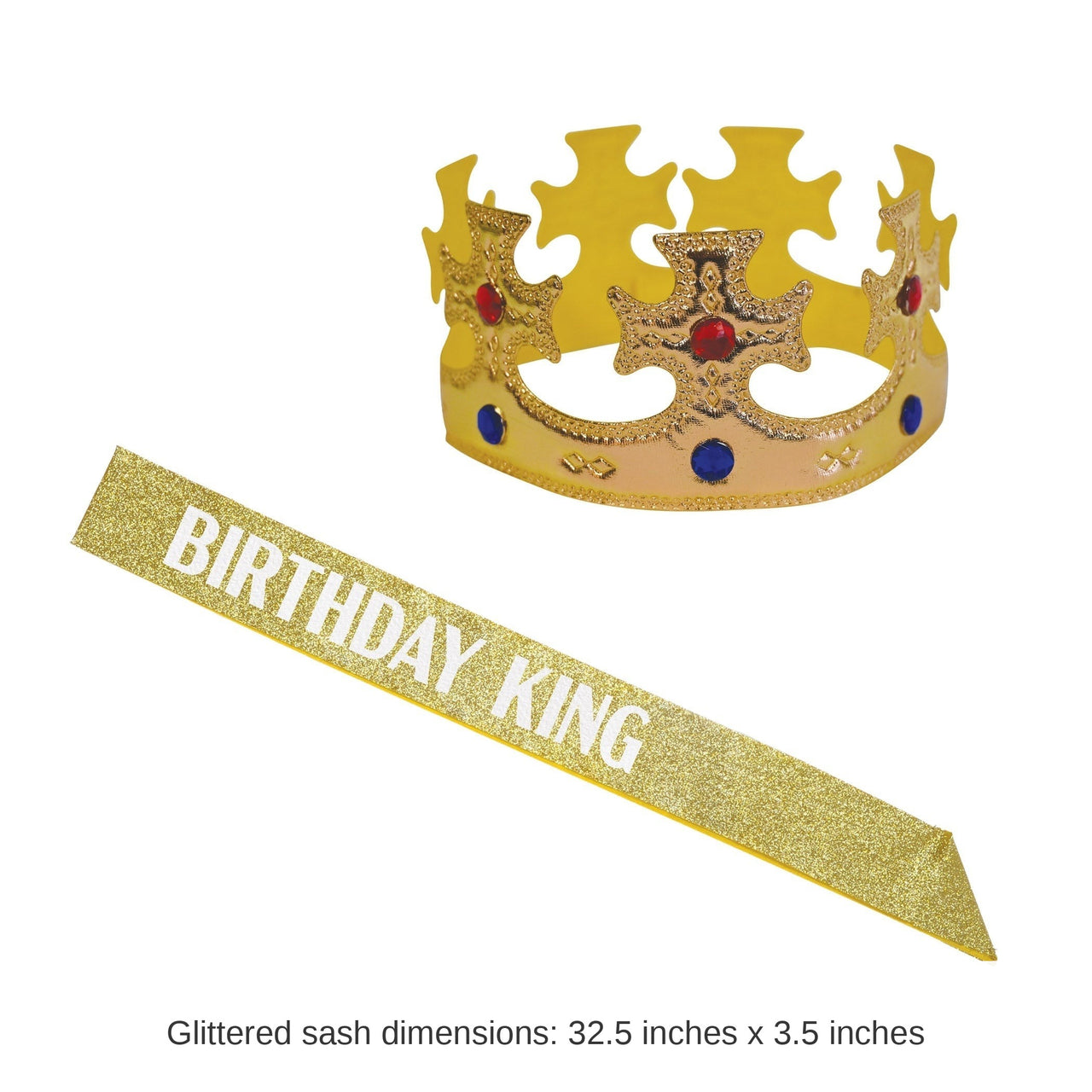 12 Pack Bulk Birthday King's Crown & Glittered Sash Set One Size Fits Most