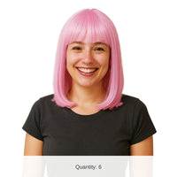 6 Pack Bulk Pink Long Bob Wig Spirit & Halloween Fun
