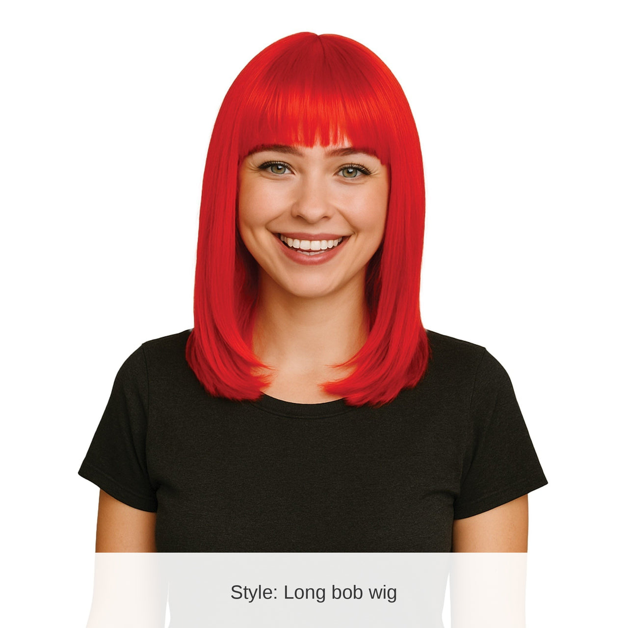 6 Pack Bulk Vibrant Red Long Bob Wig Spirit & Halloween Fun