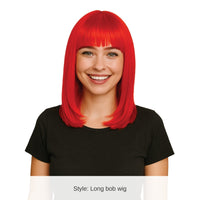 6 Pack Bulk Vibrant Red Long Bob Wig Spirit & Halloween Fun