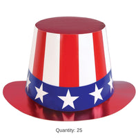 25 Pack Bulk Patriotic Party Red, White & Blue Hi-Hat