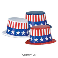 25 Pack Bulk Patriotic Toppers asst red, white, blue