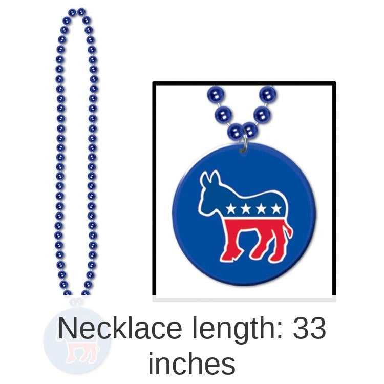 12 Pack Bulk Bead Necklace with Democratic Party Medallion