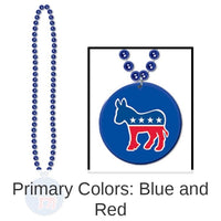 12 Pack Bulk Bead Necklace with Democratic Party Medallion