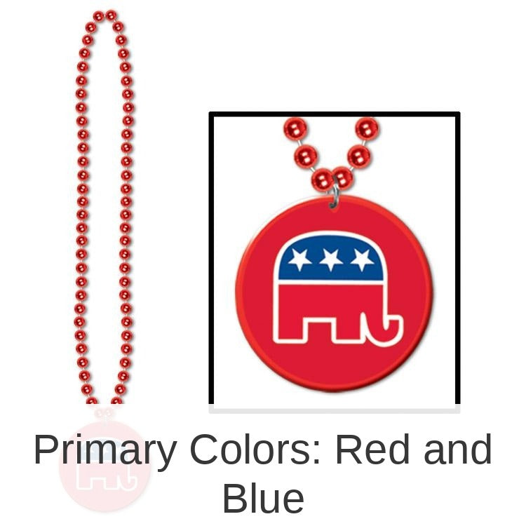 12 Pack Bulk Bead Necklace with Republican Party Medallion