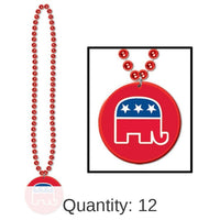 12 Pack Bulk Bead Necklace with Republican Party Medallion