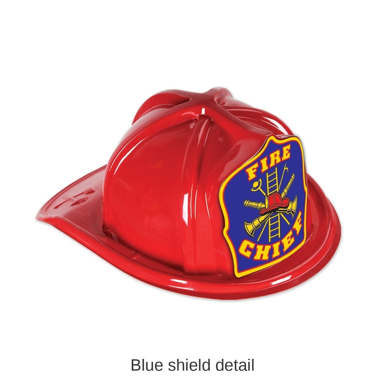 48 Pack Bulk Red Plastic Fire Chief Helmet with Blue Shield