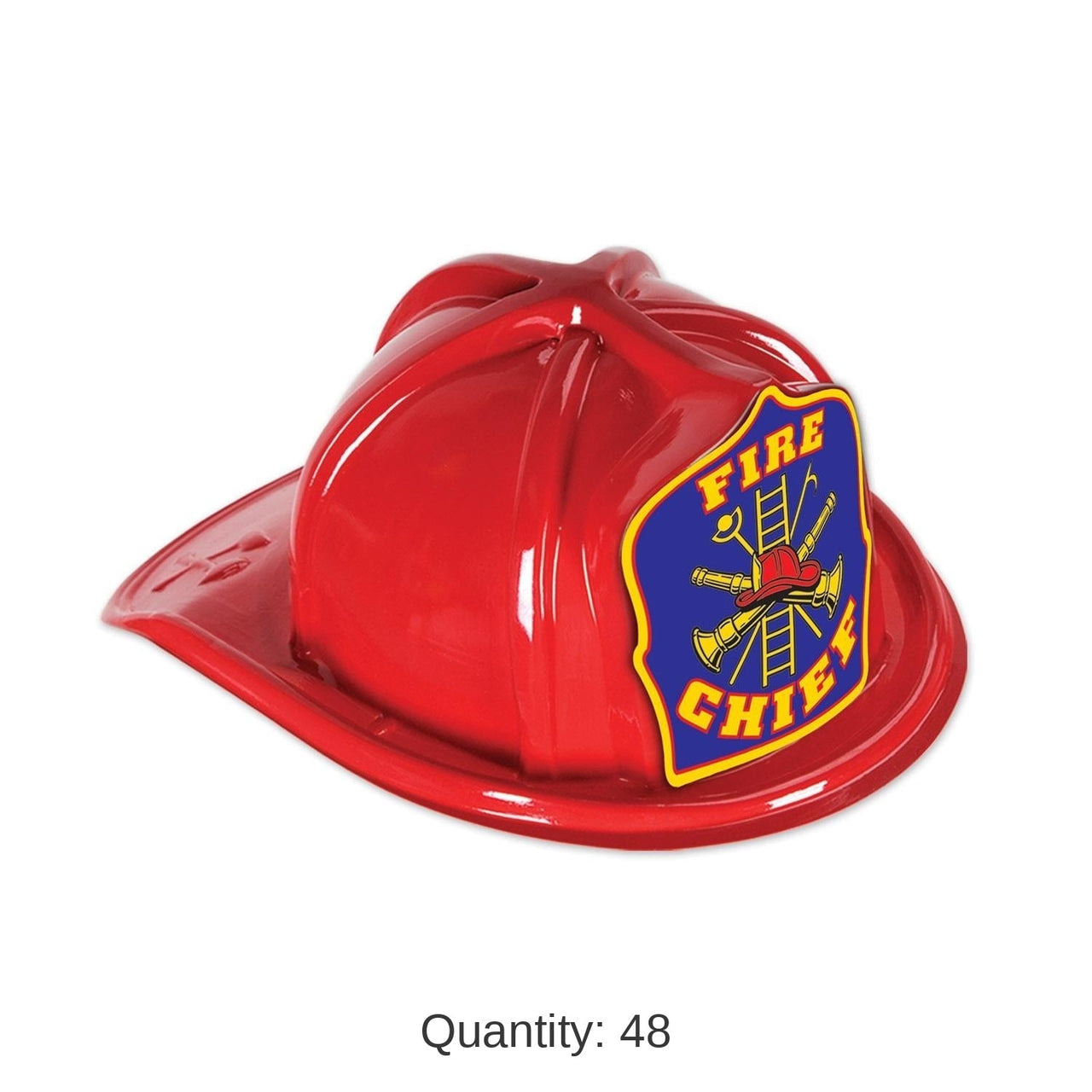 48 Pack Bulk Red Plastic Fire Chief Helmet with Blue Shield