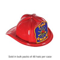 Red Plastic Fire Chief Hat with Blue Shield with UPC