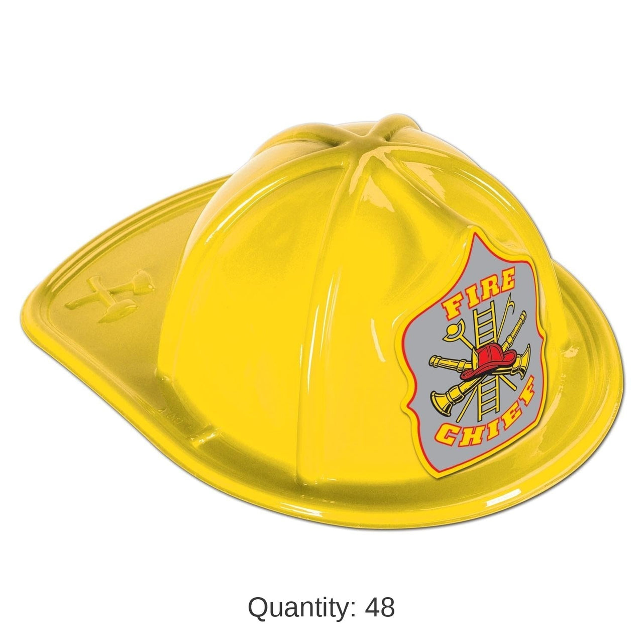 48 Pack Bulk Party Costume Yellow Plastic Fire Chief Hat