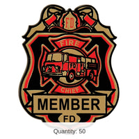 50 Pack Bulk Fire Chief Plastic Badge with Clip 2.75 inch
