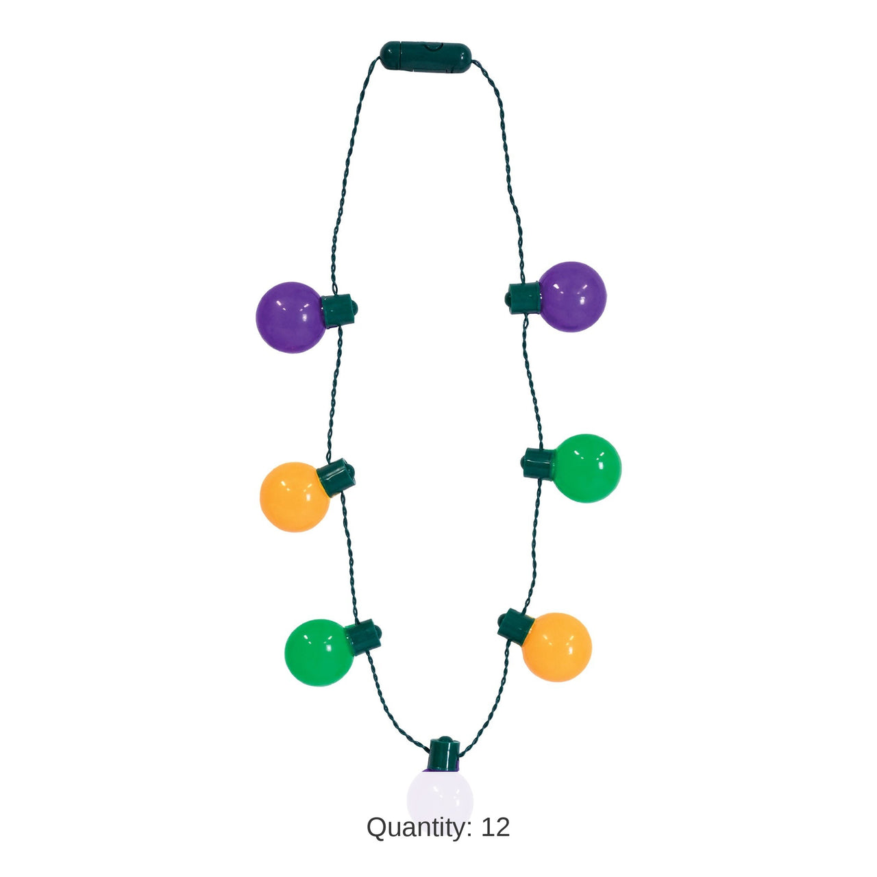 12 Pack Bulk Light-Up Oversized Mardi Gras Necklace 3 Light Modes