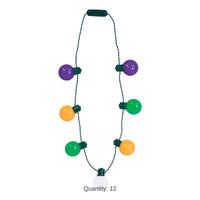 12 Pack Bulk Light-Up Oversized Mardi Gras Necklace 3 Light Modes