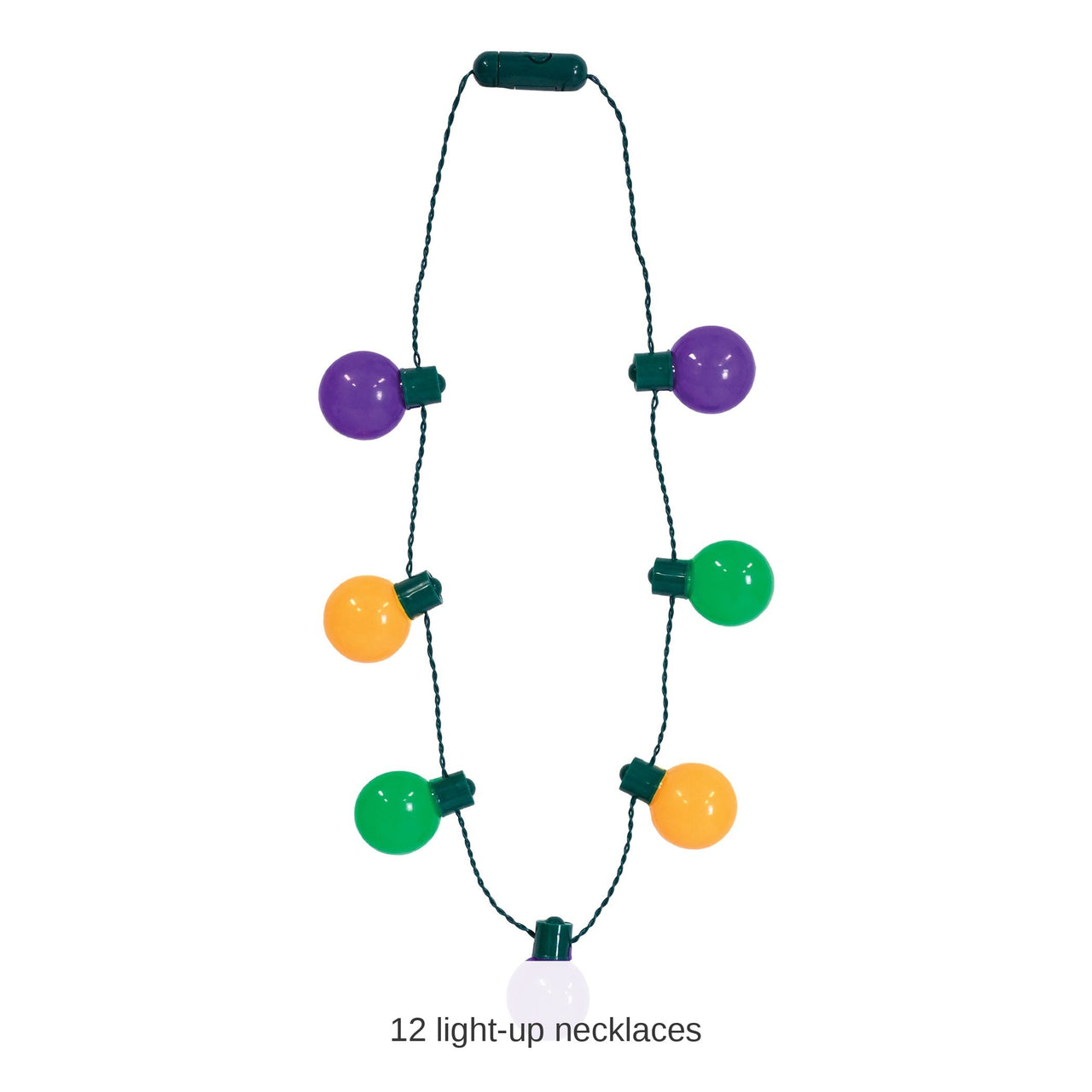 12 Pack Bulk Light-Up Oversized Mardi Gras Necklace 3 Light Modes