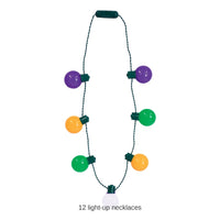 12 Pack Bulk Light-Up Oversized Mardi Gras Necklace 3 Light Modes