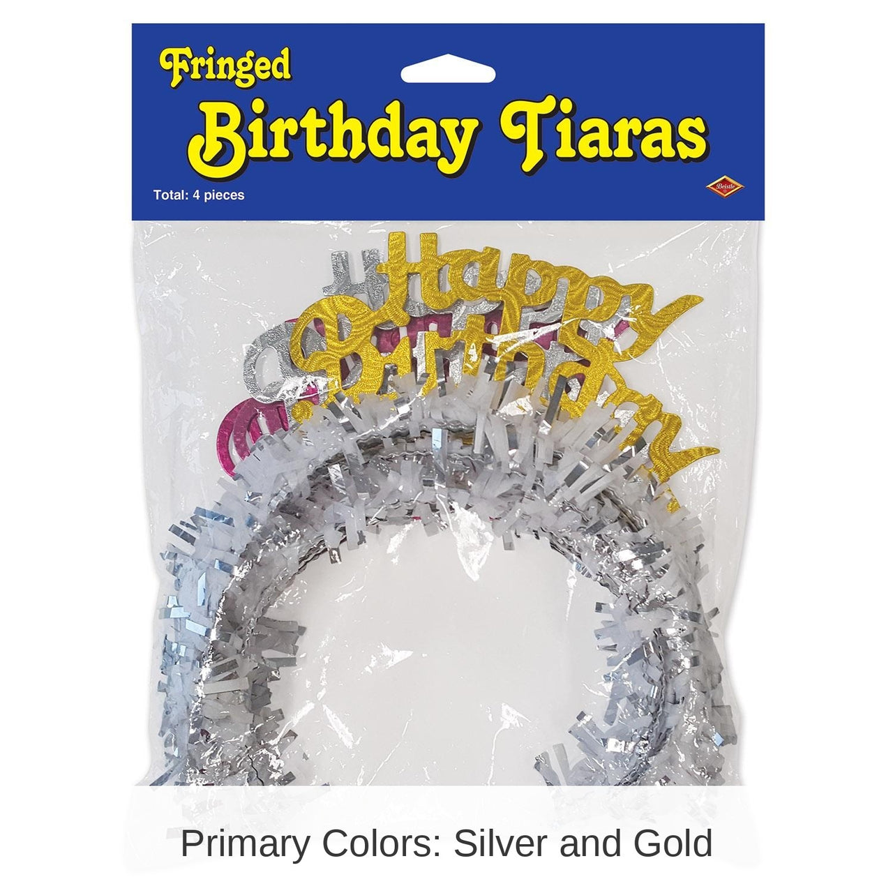 48 Pack Bulk Packaged Happy Birthday Party Tiaras with Fringe