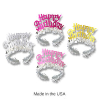 72 Pack Bulk Happy Birthday Party Tiara with Fringe