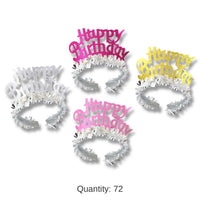 72 Pack Bulk Happy Birthday Party Tiara with Fringe