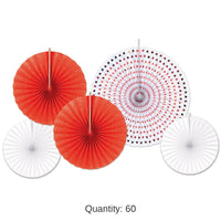 60 Piece Beistle Valentine's Day Paper/Foil Decorative Fans - Asst red/white