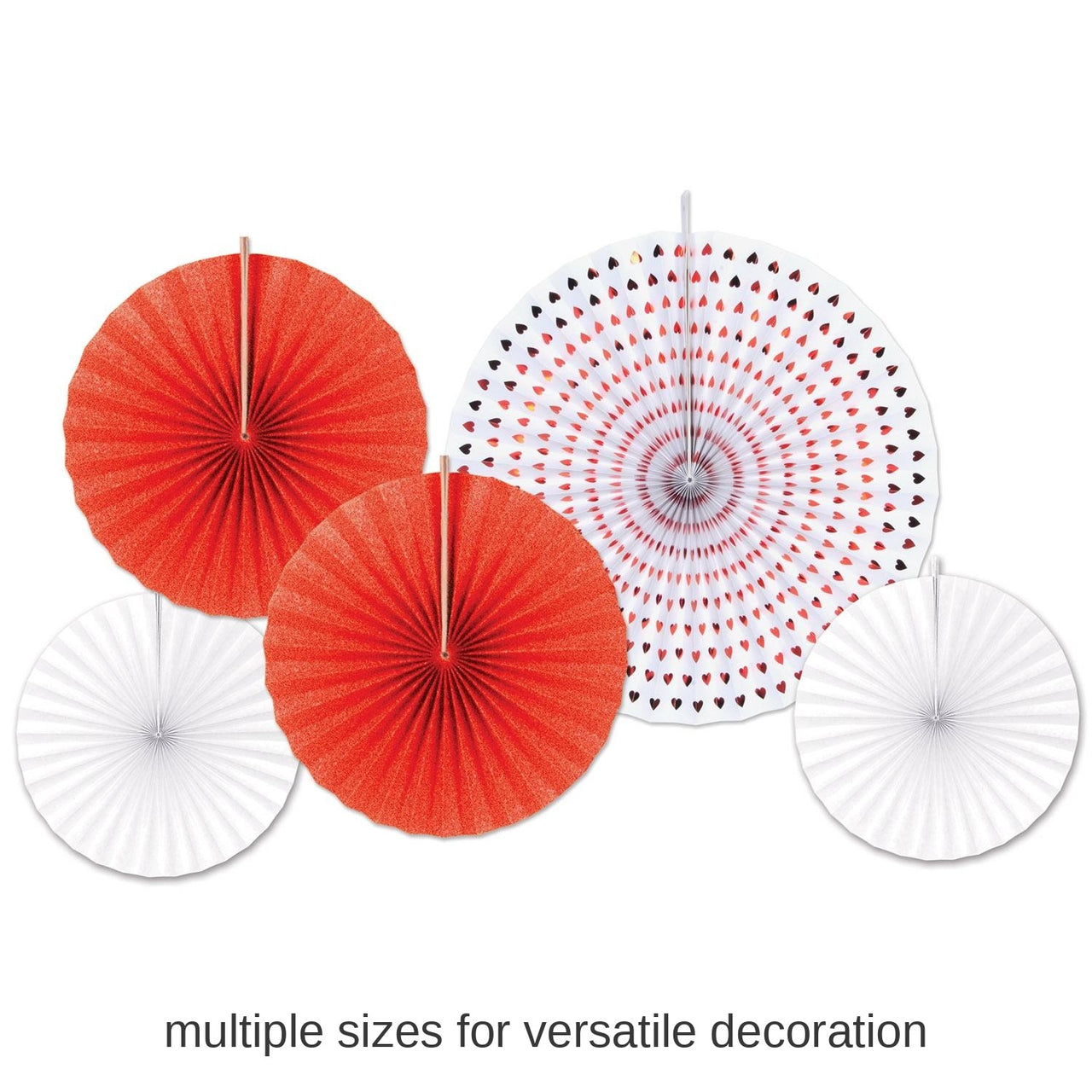 60 Piece Beistle Valentine's Day Paper/Foil Decorative Fans - Asst red/white