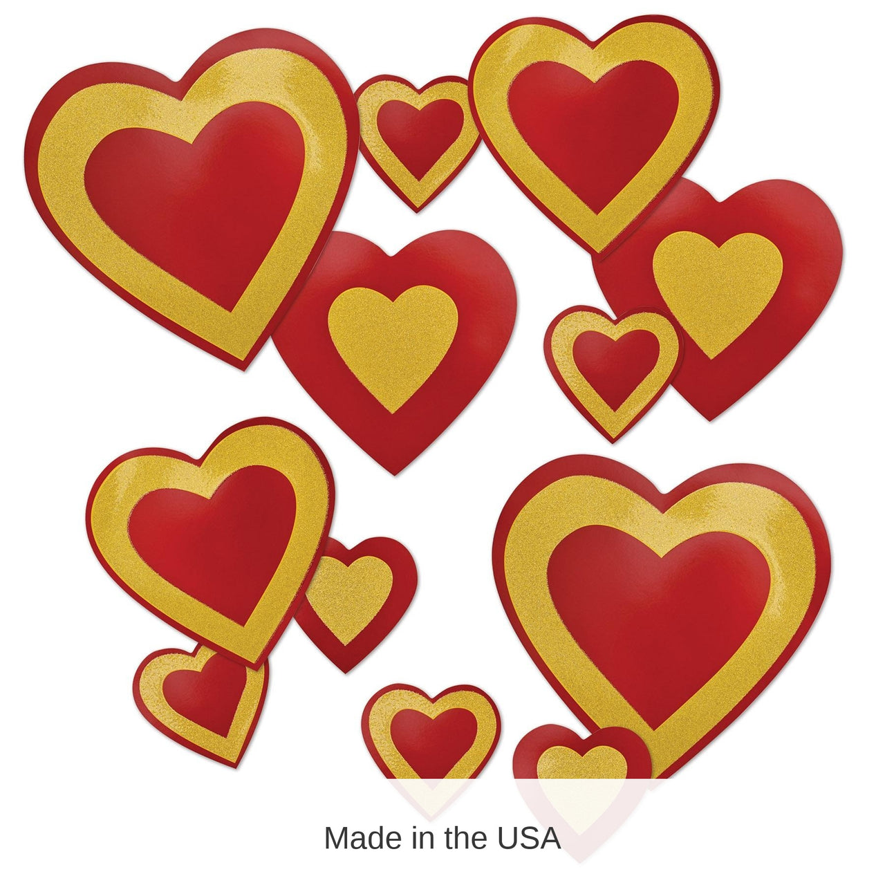 144 Pack Bulk Valentine's Day Glittered Heart Cutouts- Red and Gold