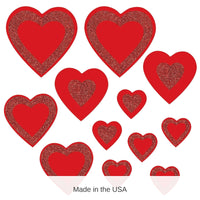 144 Pack Bulk Valentine's Day Glittered Heart Cutouts- Red
