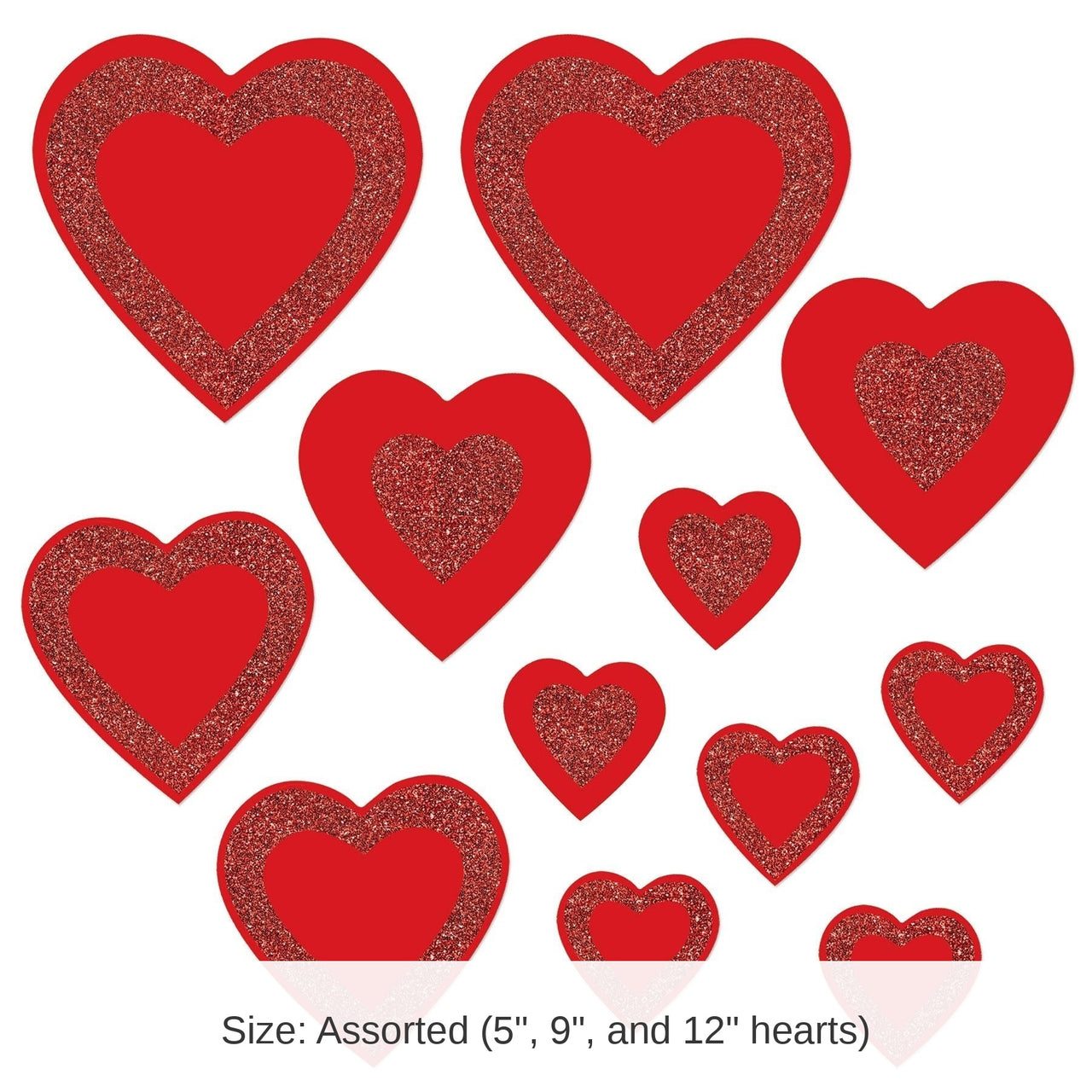 144 Pack Bulk Valentine's Day Glittered Heart Cutouts- Red