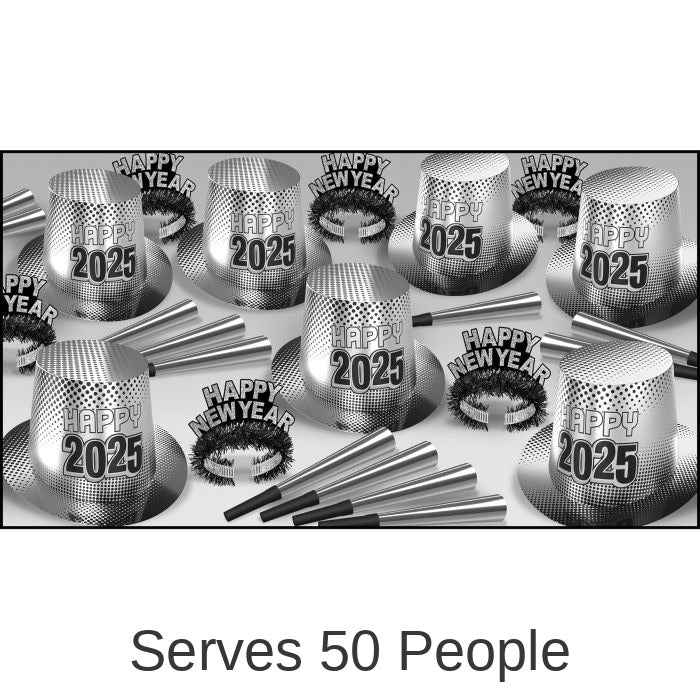 Beistle New Year "2025" Silver Party Kit for 50 People