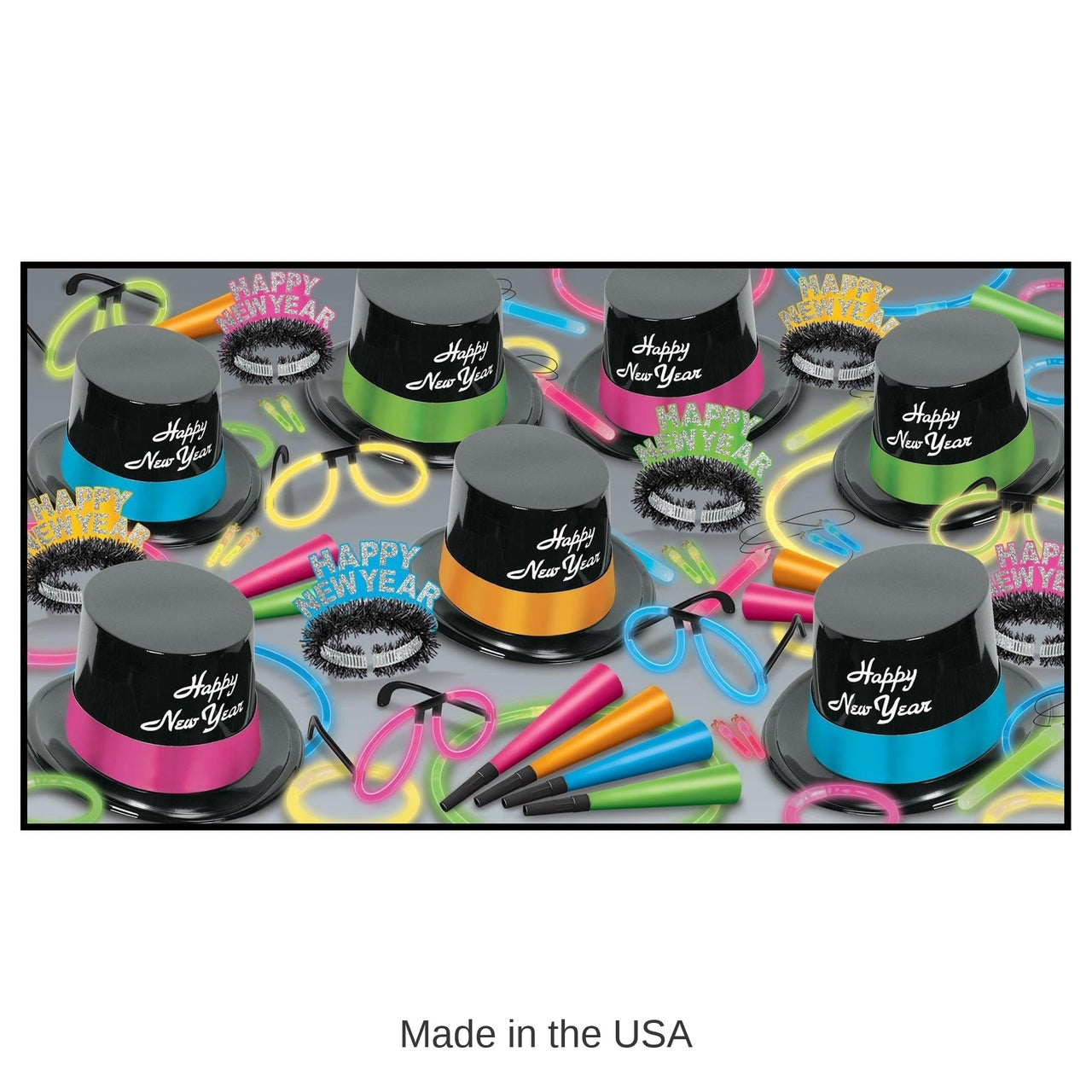 New Year's Eve Neon Glow Legacy Party Assortment for 50