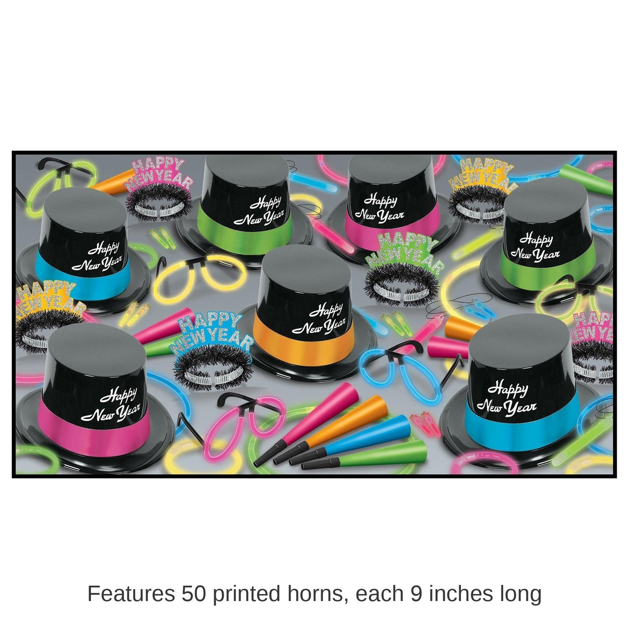New Year's Eve Neon Glow Legacy Party Assortment for 50