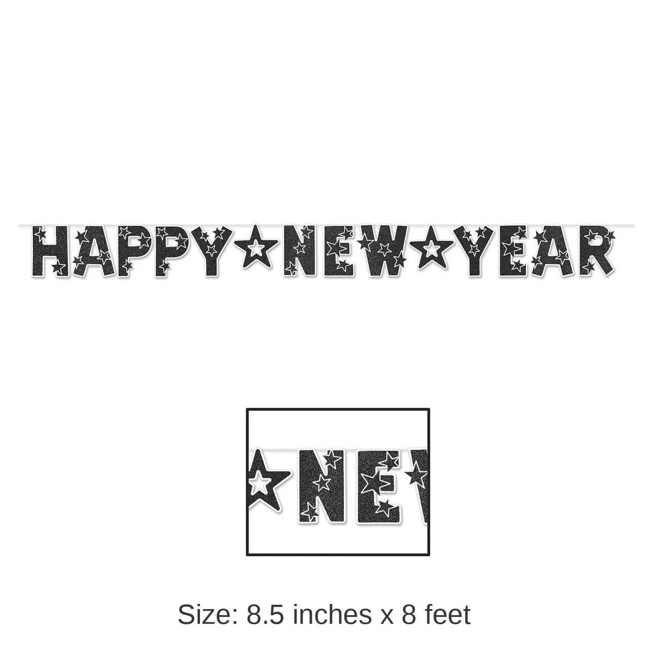12 Pack Bulk Glittered Happy New Year Streamer - black/white