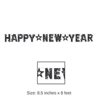 12 Pack Bulk Glittered Happy New Year Streamer - black/white