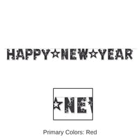 12 Pack Bulk Glittered Happy New Year Streamer - black/white
