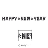 12 Pack Bulk Glittered Happy New Year Streamer - black/white