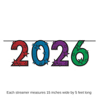 12 Pack Bulk 2026 Streamer multi-color; glitter print