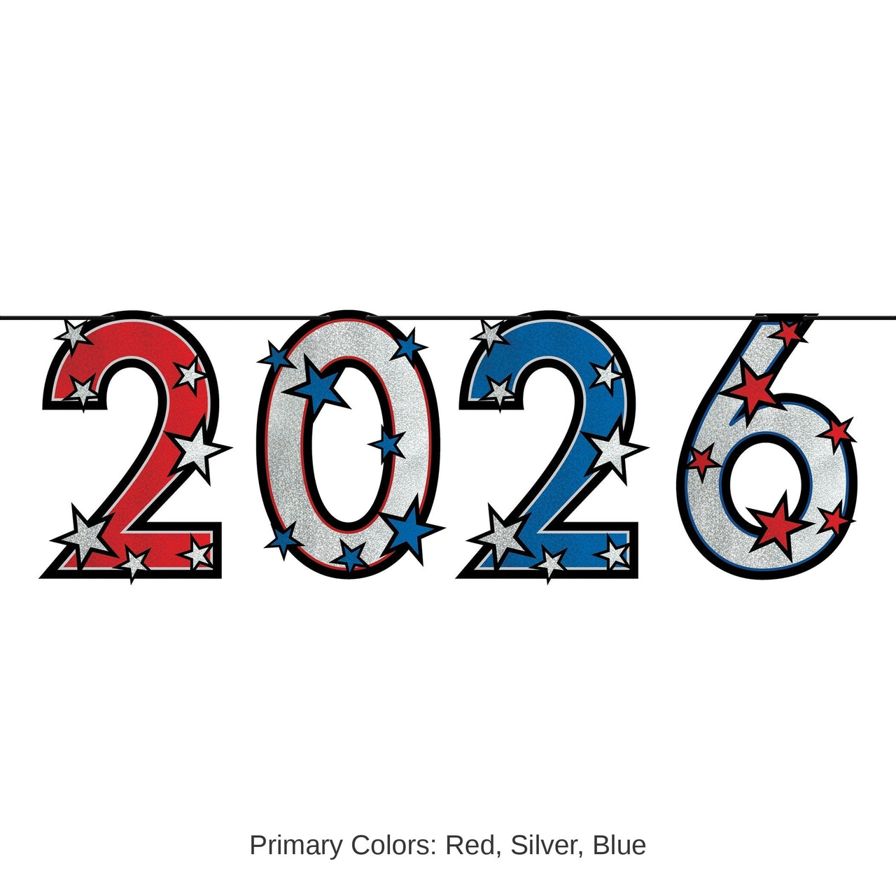 12 Pack Bulk 2026 Patriotic Streamer Red, Silver Blue Glitter