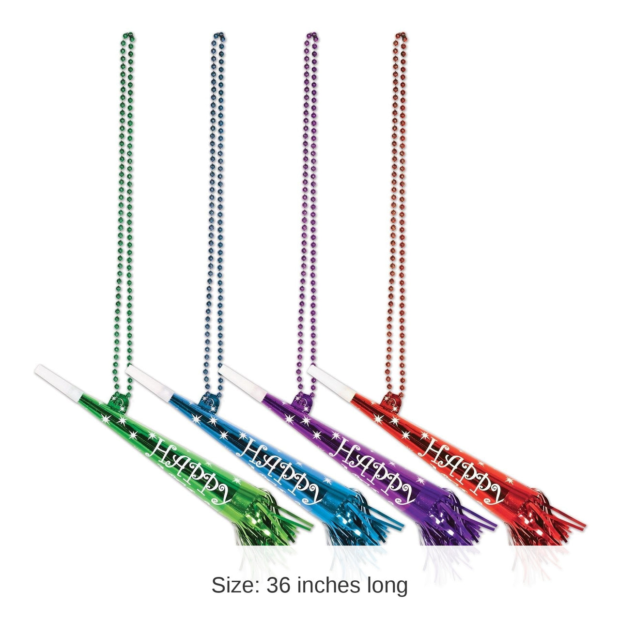 12 Pack Bulk Bead Necklace with Happy New Year Horns