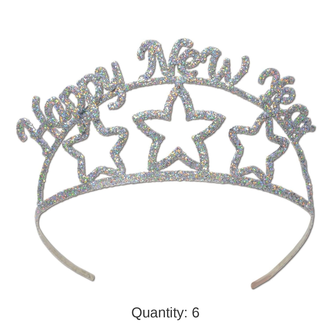 6 Pack Bulk Glittered Metal Happy New Year Tiara