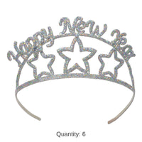 6 Pack Bulk Glittered Metal Happy New Year Tiara