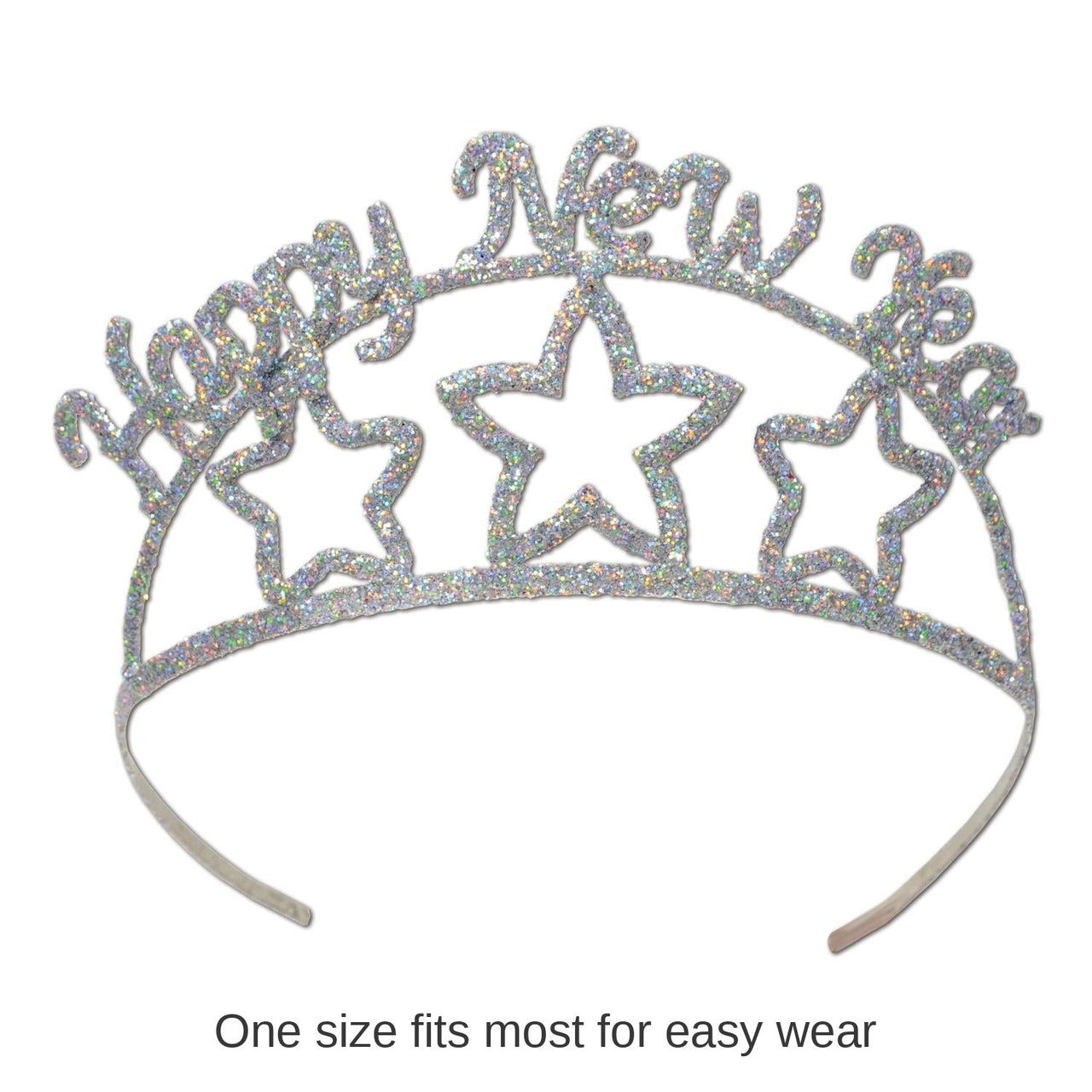 6 Pack Bulk Glittered Metal Happy New Year Tiara